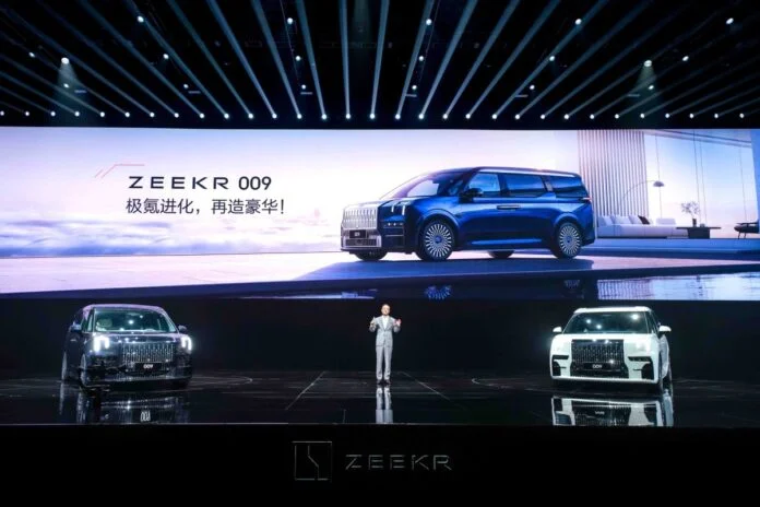 Zeekr CEO An Conghui presents the 009 MPV on Nov 1, 2022