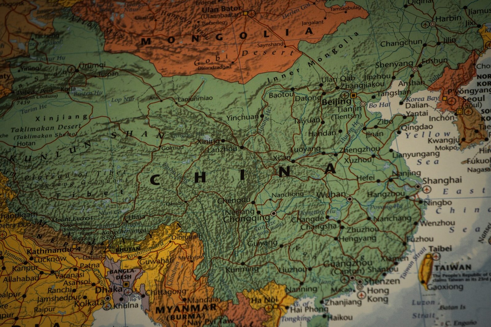 China as pictured on the world map