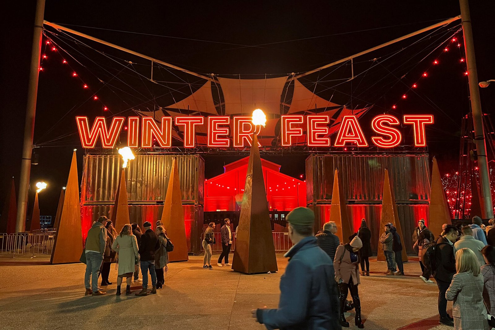 Blood, sex and a little magic: Tasmania marks a decade of offbeat festival Entrance to the Dark Mofo feast area in Hobart