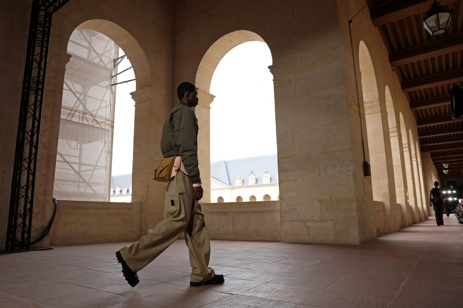 A model presents a creation by designer Matthew M. Williams