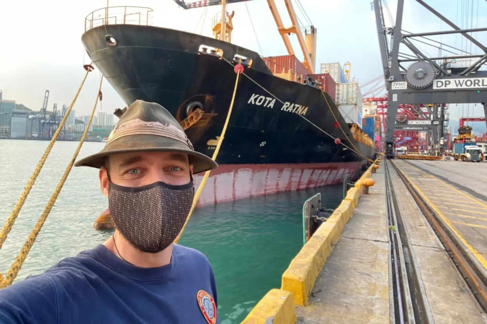 Pedersen shortly before boarding a container ship bound for Palau