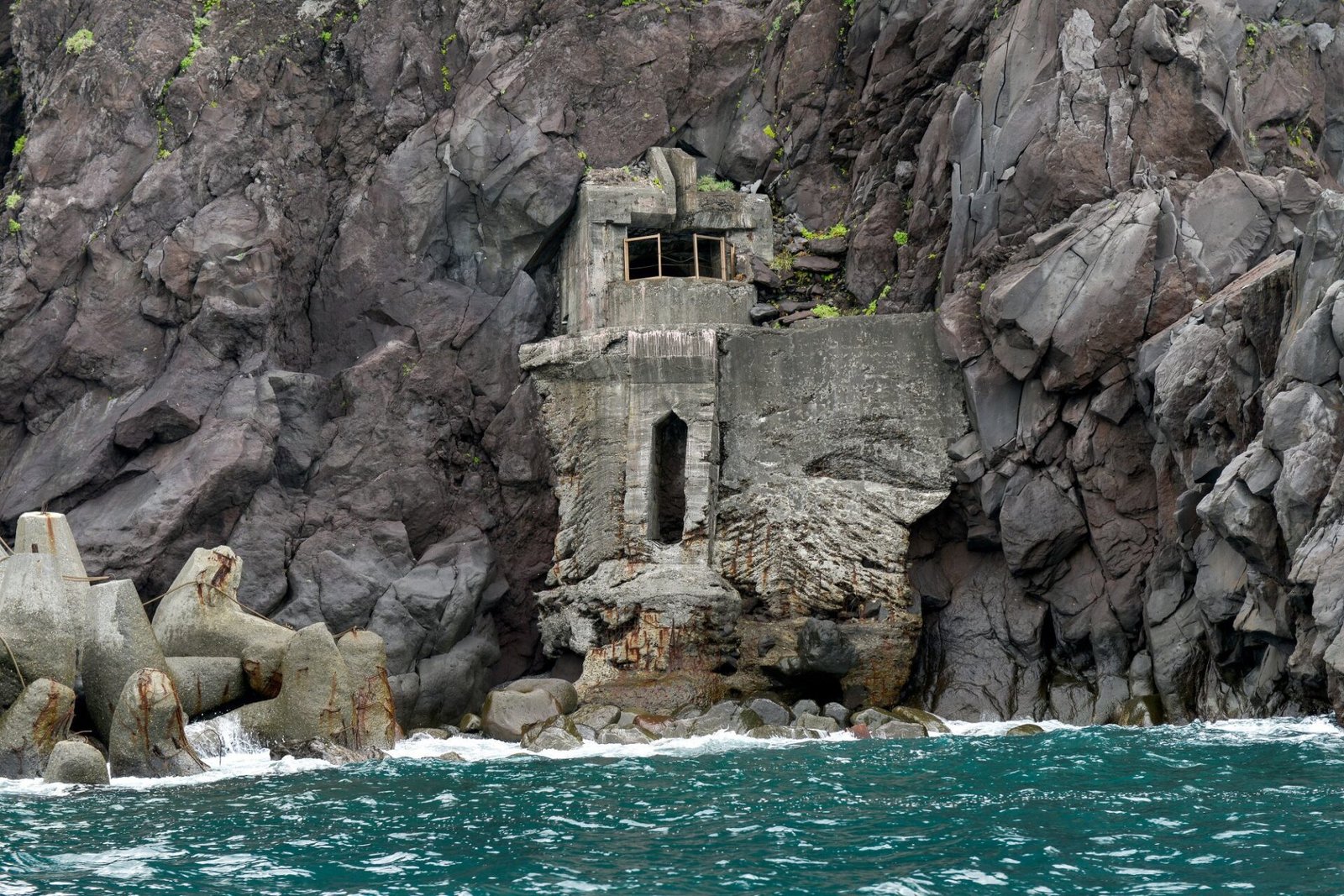 Abandoned military fortifications dot the rocky coastline of Turtle Island.