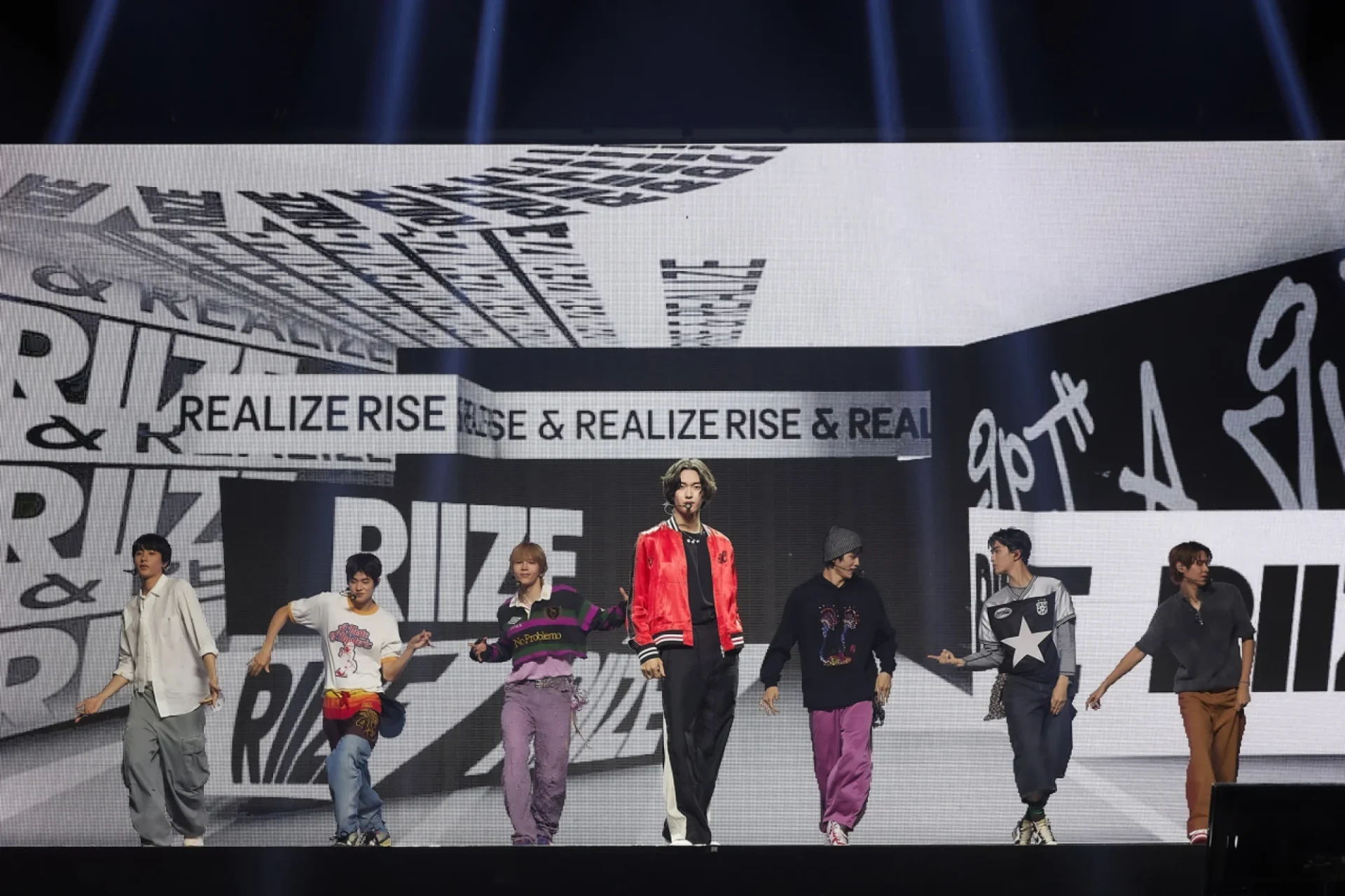 Riize performing “Get A Guitar” at their debut press conference in Seoul, September 2023. Photo by SM Entertainment.