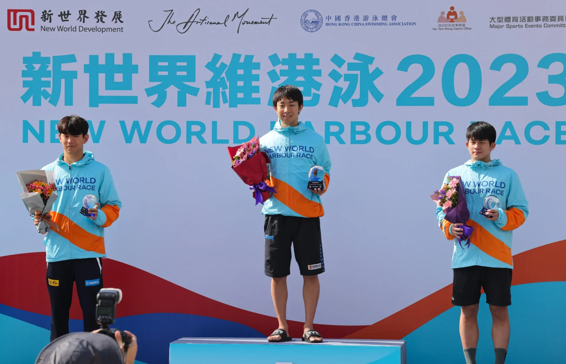 (From left) Park Jae-hun of South Korea, Furuhata and Taiwan’s Cho Cheng-chi on the men’s podium. Photo: Jelly Tse